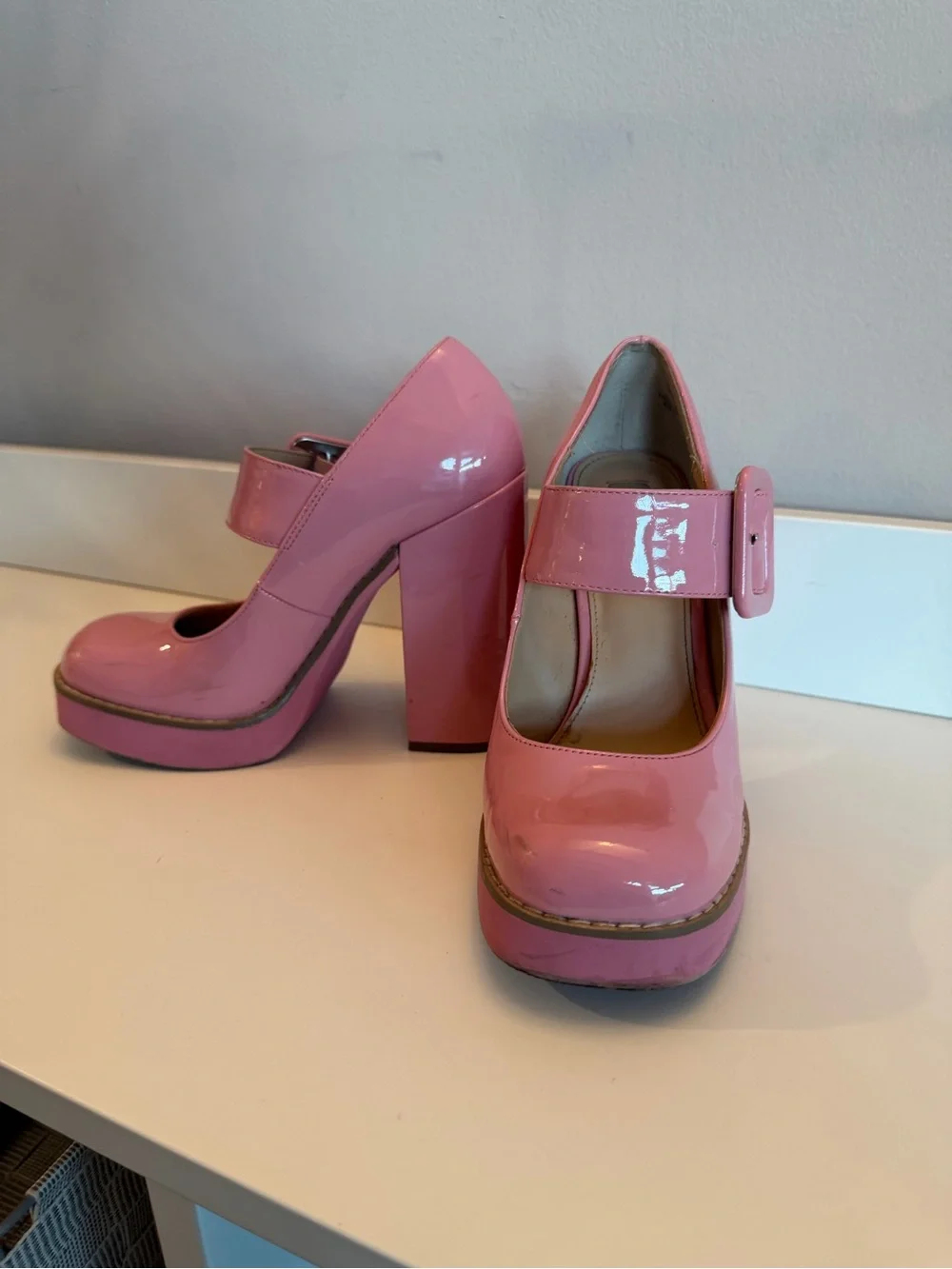 Steve Madden Pink Patent Leather Mary Jane Platform Heels Chunky Block Heel